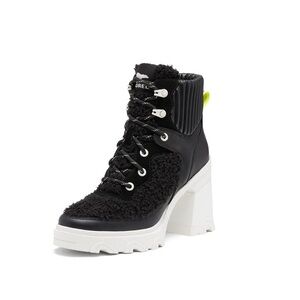 Sorel Brex Heel Cozy Lace up bootie black white shoe boot size 8 9 6.5 green